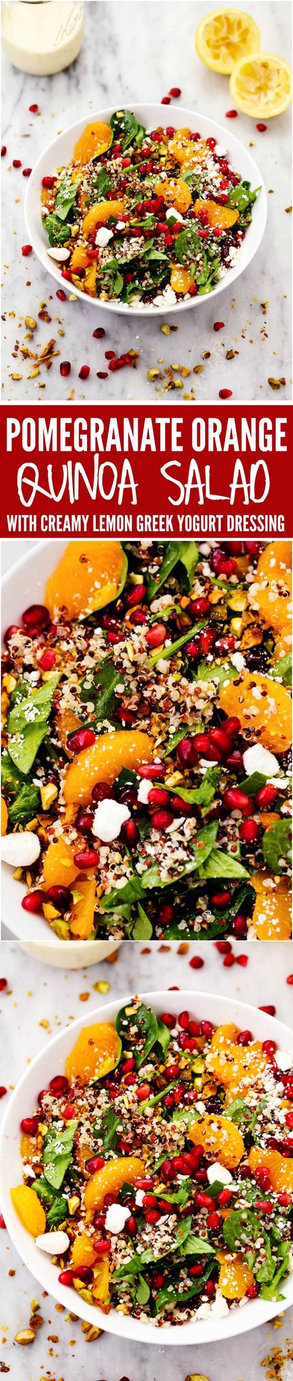 Winter Pomegranate Orange Quinoa Salad with Creamy Lemon Greek Yogurt Dressing