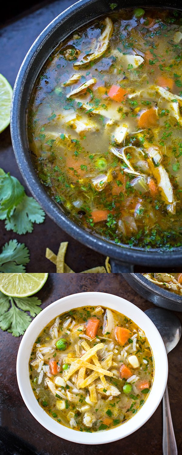 Zesty Chicken and Rice Soup with Lime and Cilantro