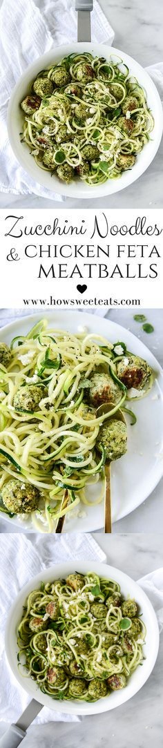 Zoodles with Chicken Feta and Spinach Meatballs