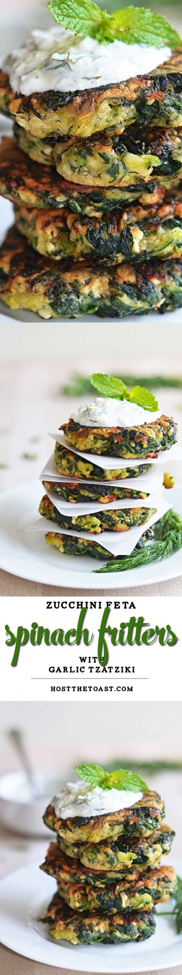 Zucchini, Feta, and Spinach Fritters with Garlic Tzatziki