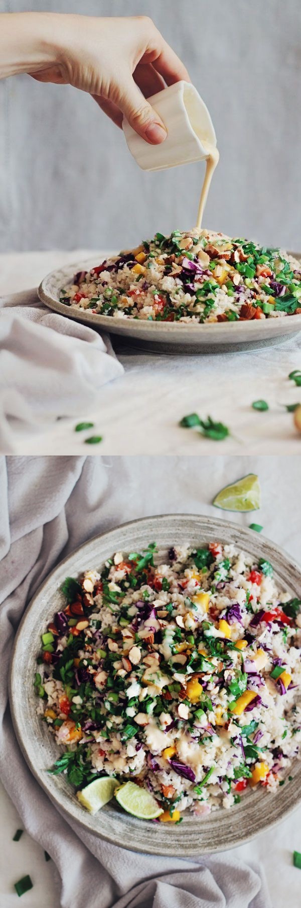 Thai Cauliflower Rice Salad with Peanut Butter Sauce