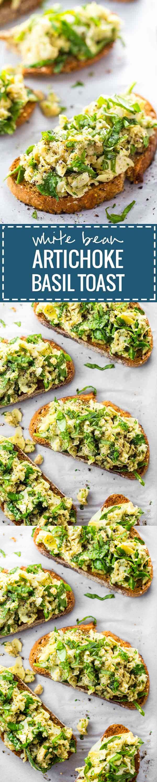 10 Minute White Bean Artichoke Basil Toasts