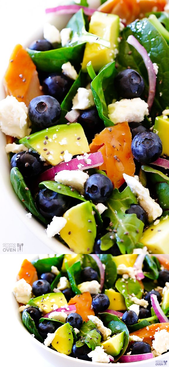 Brain Power Salad (Spinach Salad with Salmon, Avocado and Blueberries