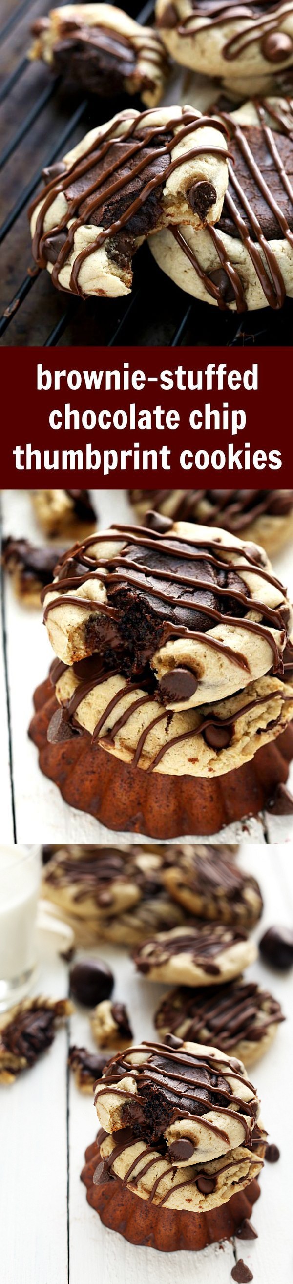 Brownie + Chocolate Chip Cookie Thumbprint Cookies