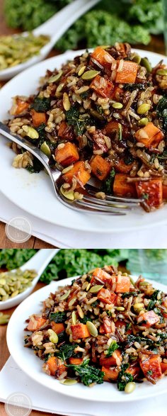 Caramelized Sweet Potato and Kale Fried Wild Rice