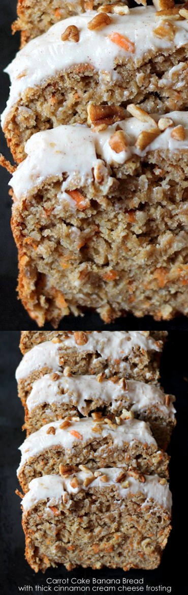 Carrot Cake Banana Bread with Thick Cinnamon Cream Cheese Frosting