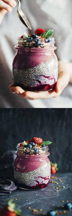 Chia, Acai and Strawberry Layered Breakfast Jar