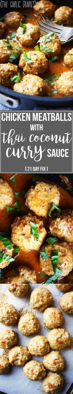 Chicken Meatballs with Thai Coconut Curry Sauce