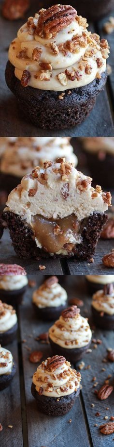 Chocolate Bourbon Pecan Pie Cupcakes with Butter Pecan Frosting