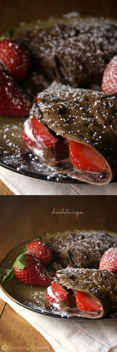 Chocolate Crepes with Strawberries and Cream Cheese