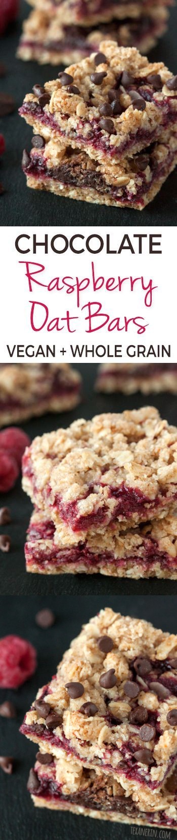 Chocolate Raspberry Oat Bars (vegan, whole grain, dairy-free