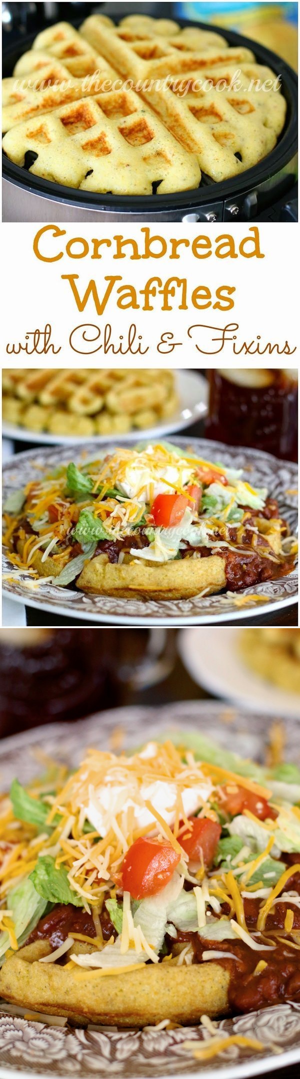 Cornbread Waffles with Chili & Fixins'