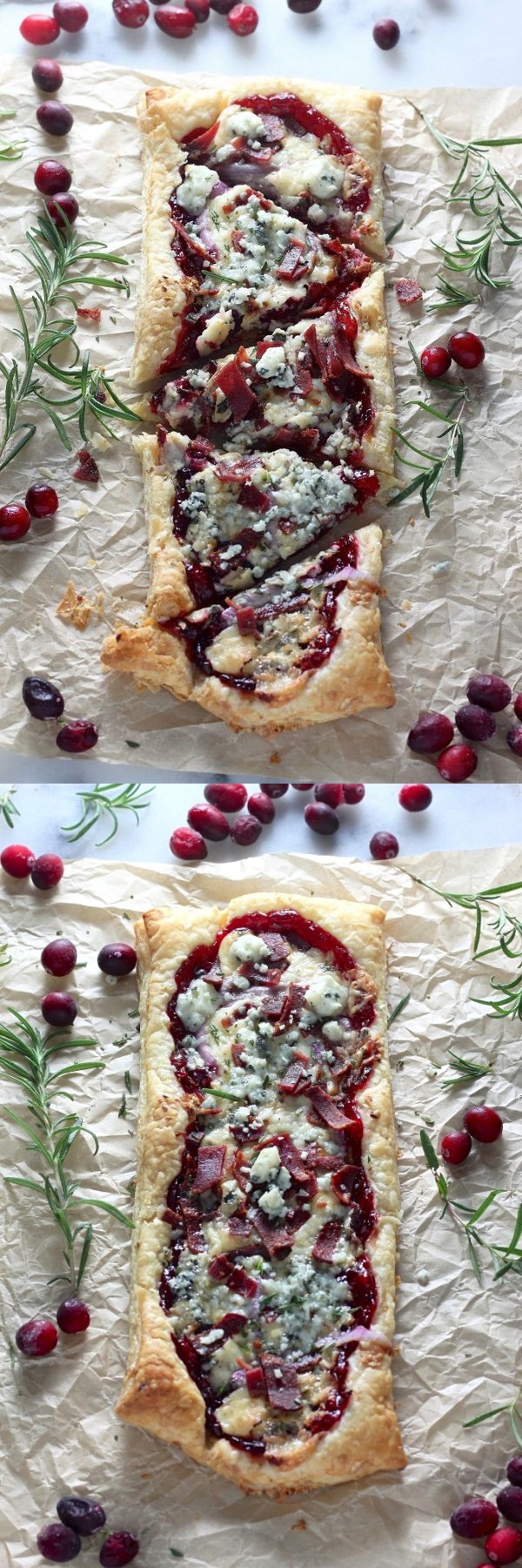 Cranberry Sauce, Bacon, and Gorgonzola Pastry Puff Pizza