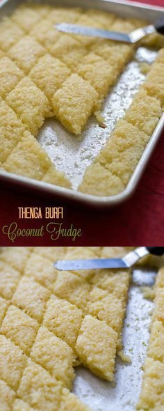 Easy Coconut Burfi or Thenga Burfi, Soft and Fudgy Burfi