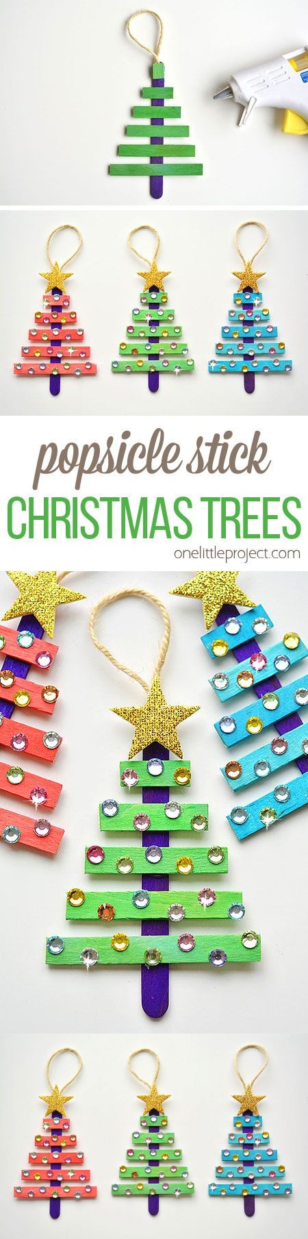 Glittering Popsicle Stick Christmas Trees