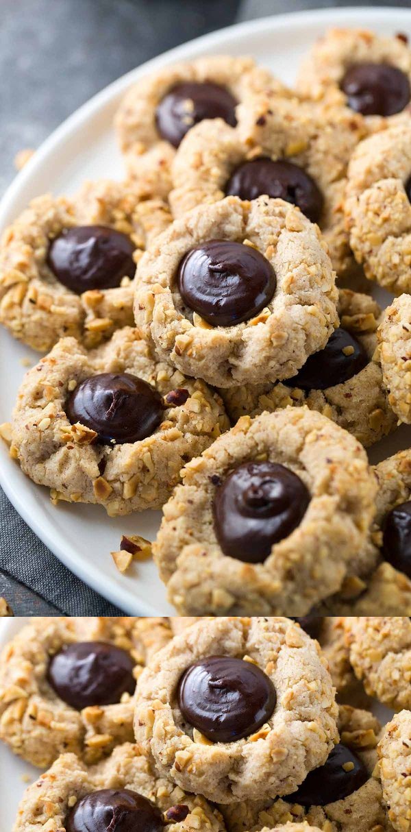 Gluten Free Chocolate Hazelnut Thumbprint Cookies