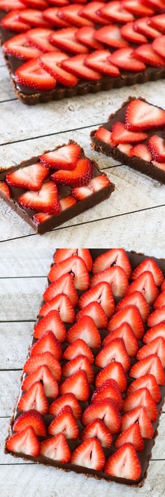 Gluten free vegan no-bake strawberry chocolate tart