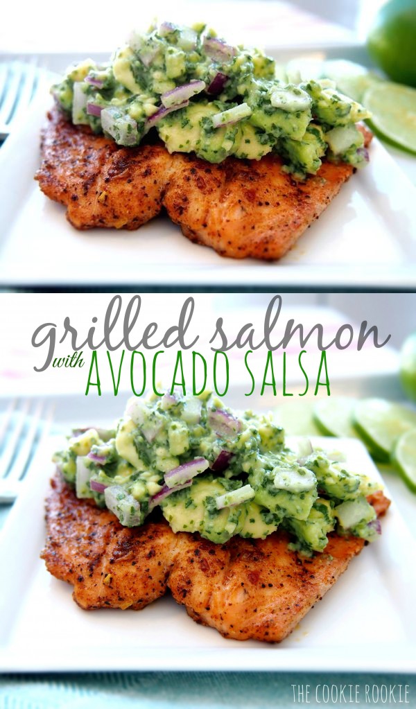 Grilled salmon with avocado salsa