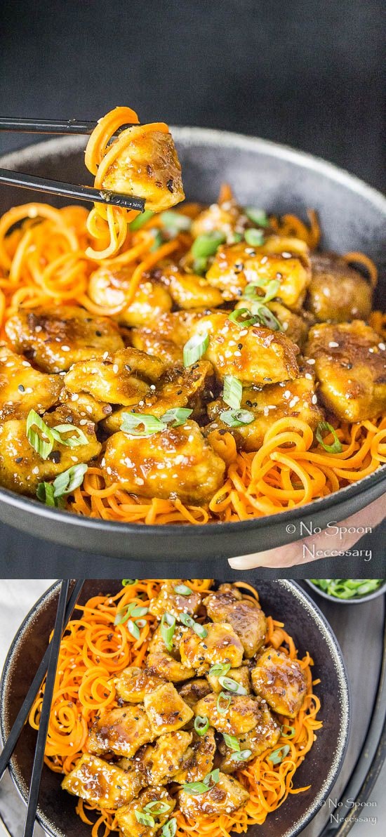 Honey Ginger Garlic Chicken Carrot Noodle Bowls