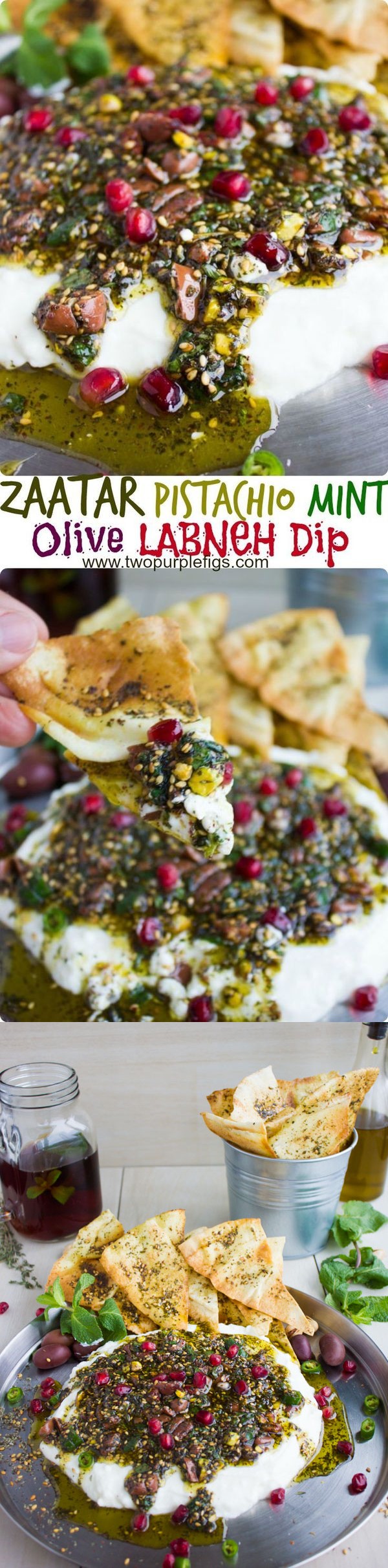 Labneh Dip with Zaatar Pistachio Mint Olive Topping