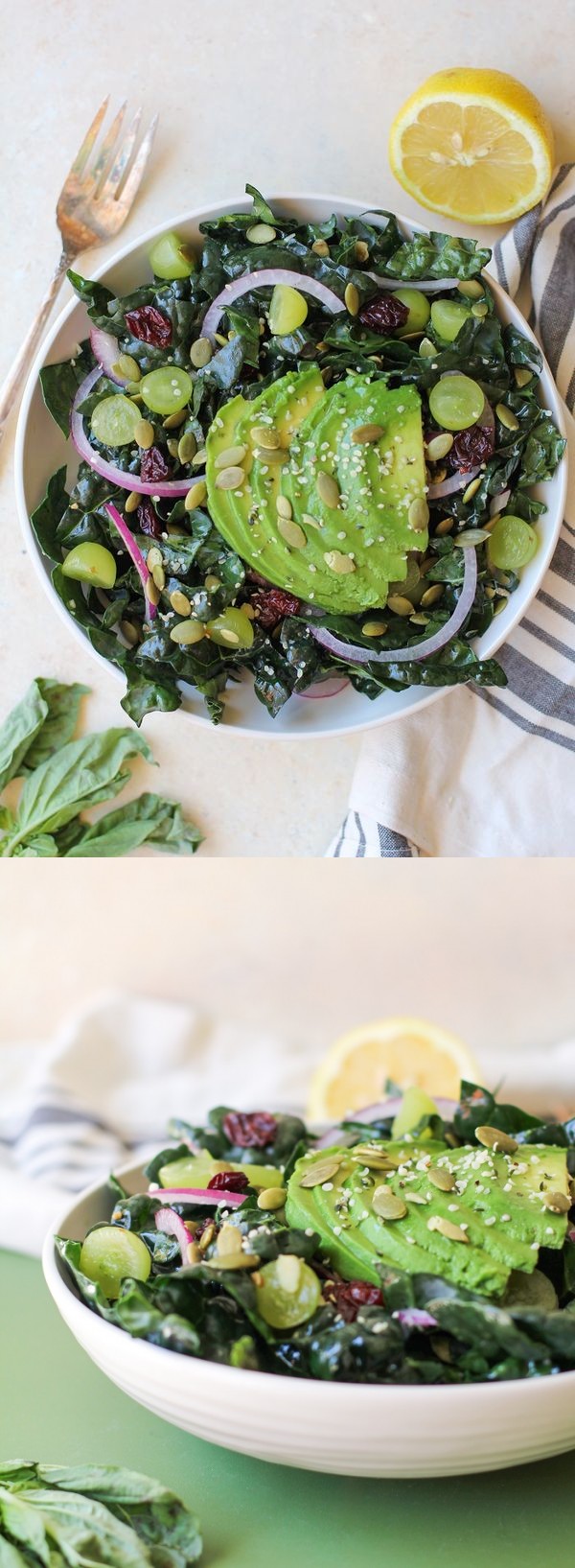 Lemon Basil Kale Salad with Avocado