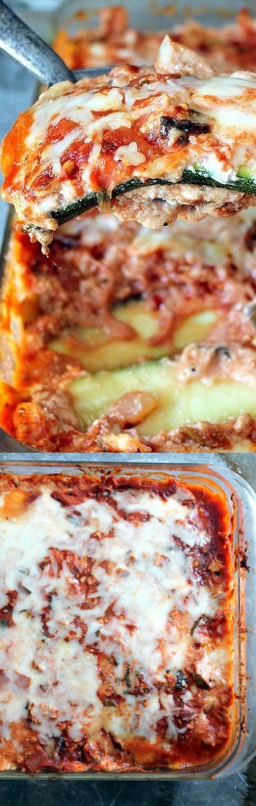 Low Carb Zucchini Lasagna with Spicy Turkey Meat Sauce