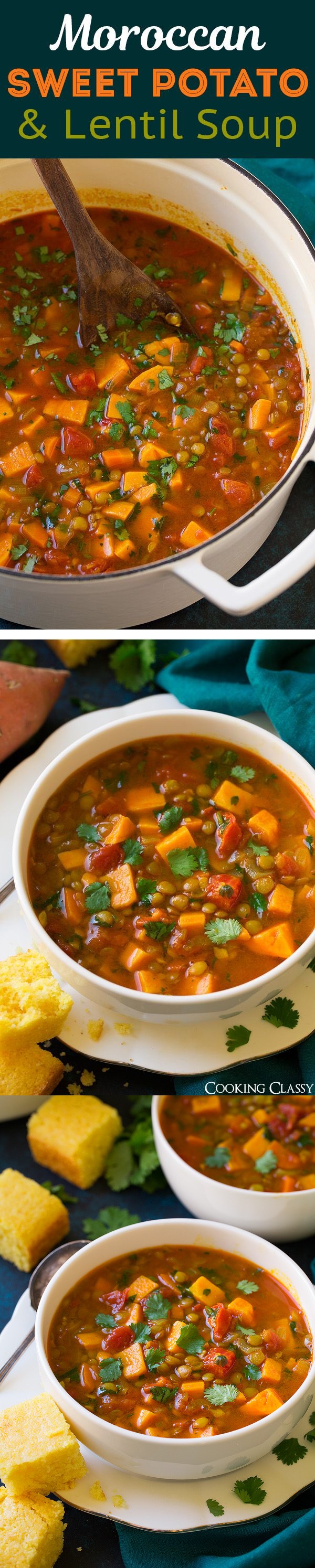 Moroccan Sweet Potato and Lentil Soup