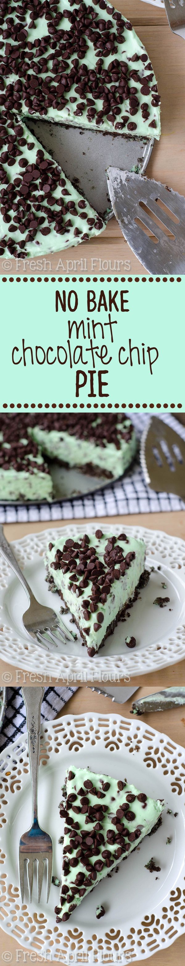 No Bake Mint Chocolate Chip Pie