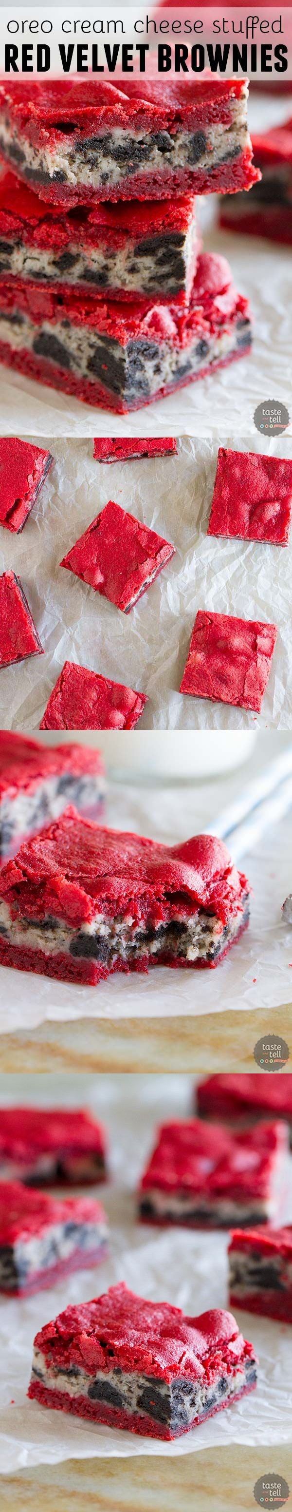 Oreo Cream Cheese Stuffed Red Velvet Brownies