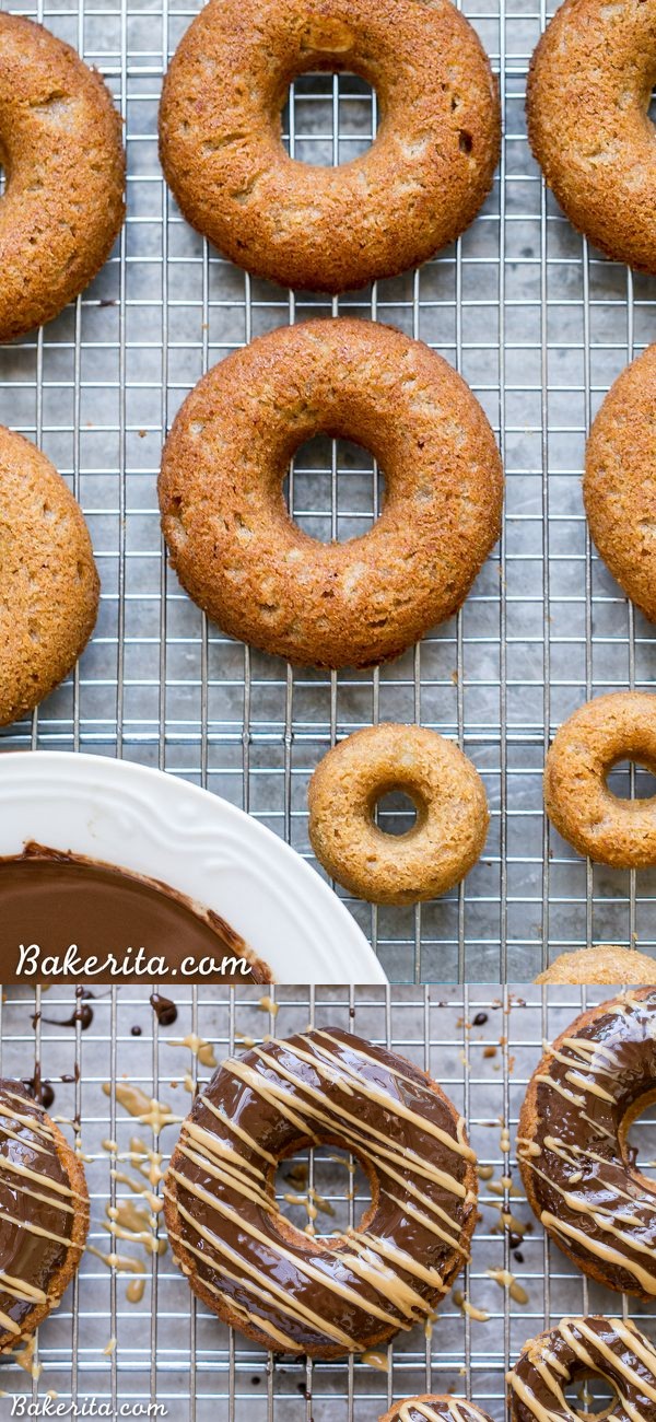 Peanut Butter Banana Donuts with Chocolate Peanut Butter Glaze (Gluten Free + Vegan