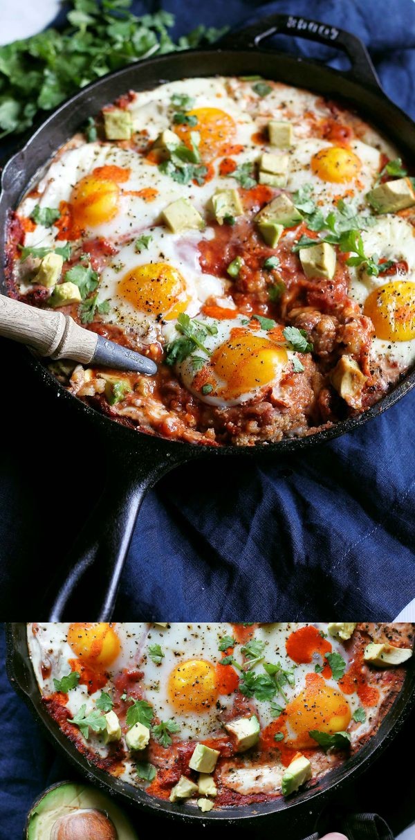 Polenta, Refried Beans & Egg Skillet Bake