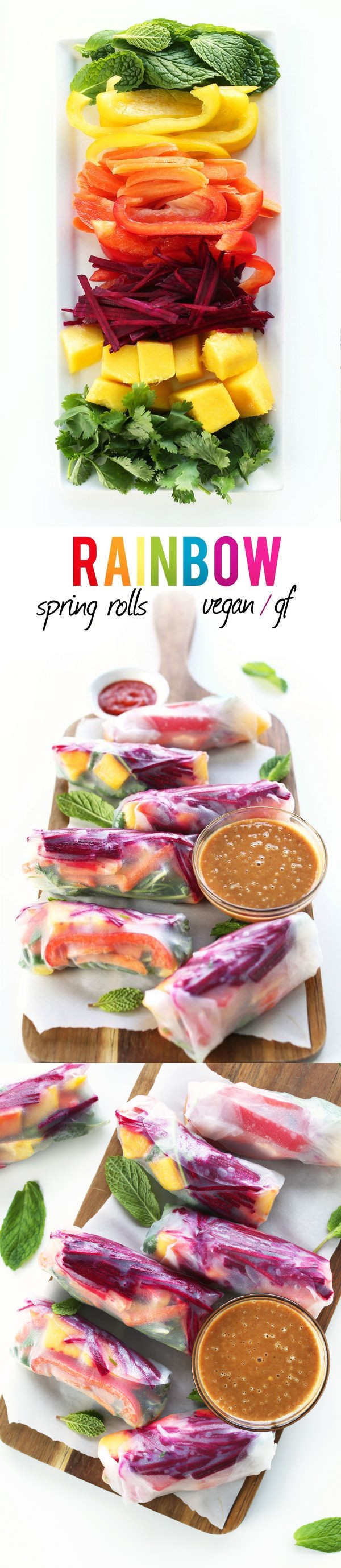 Rainbow Spring Rolls with Ginger Peanut Sauce