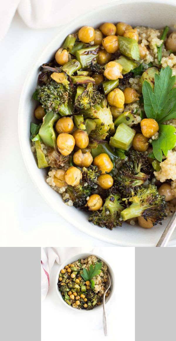 Roasted Broccoli Chickpea Quinoa Bowls