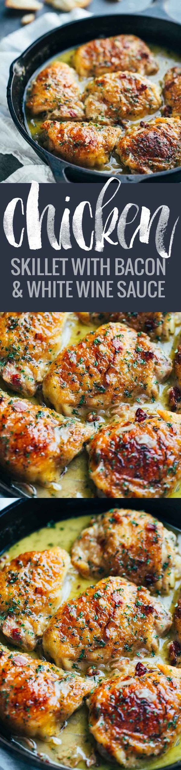 Skillet Chicken with Bacon and White Wine Sauce