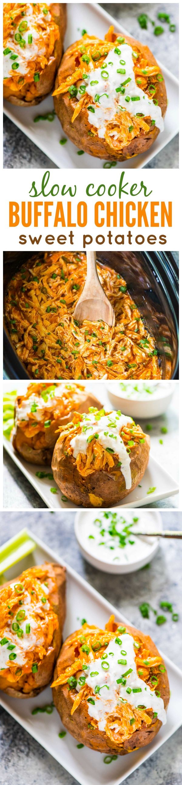 Slow Cooker Buffalo Chicken Sweet Potatoes