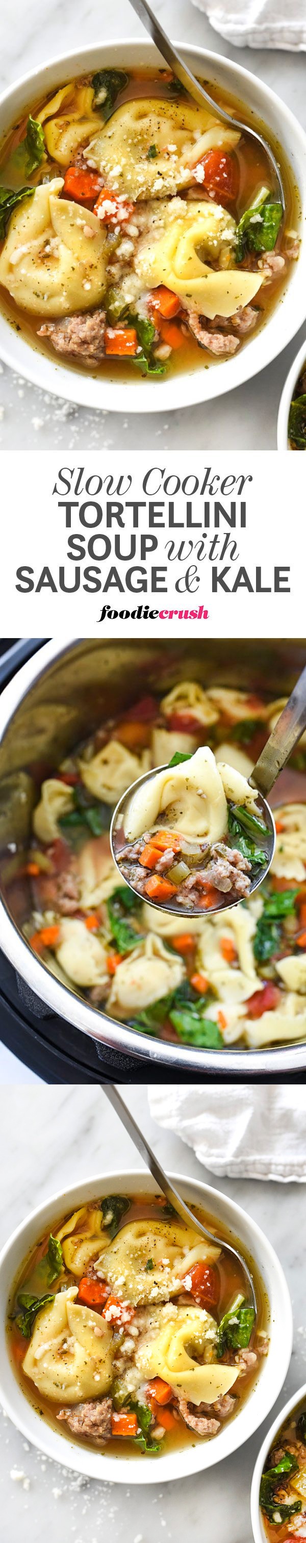 Slow Cooker Tortellini Soup with Sausage and Kale