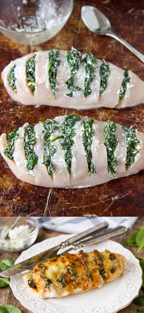 Spinach + Goat Cheese Hasselback Chicken