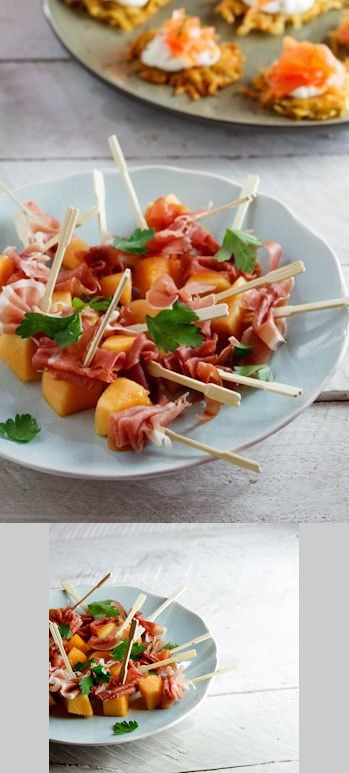 Starters & Canapés: Melon & Prosciutto skewers