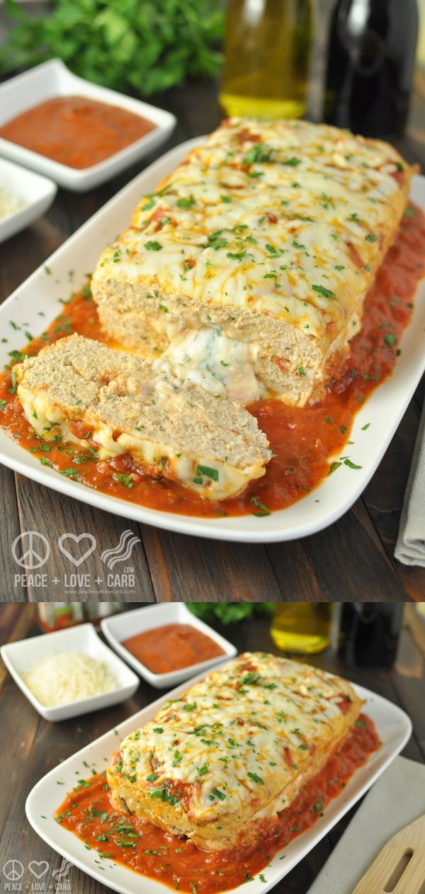 Stuffed Chicken Parmesan Meatloaf, Low Carb, Gluten Free