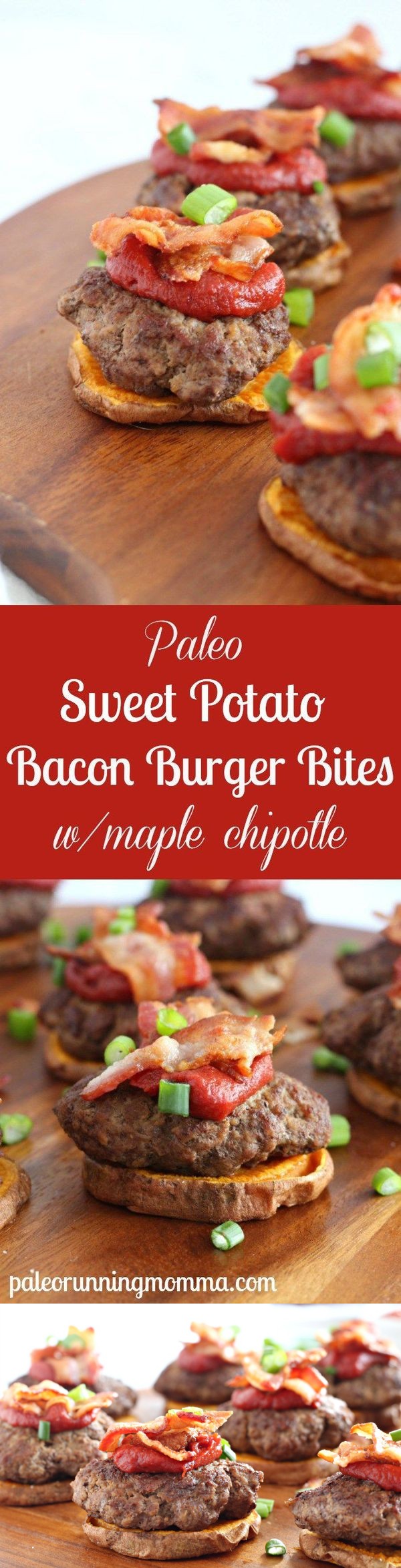 Sweet Potato Bacon Burger Bites with Maple Chipotle (Paleo