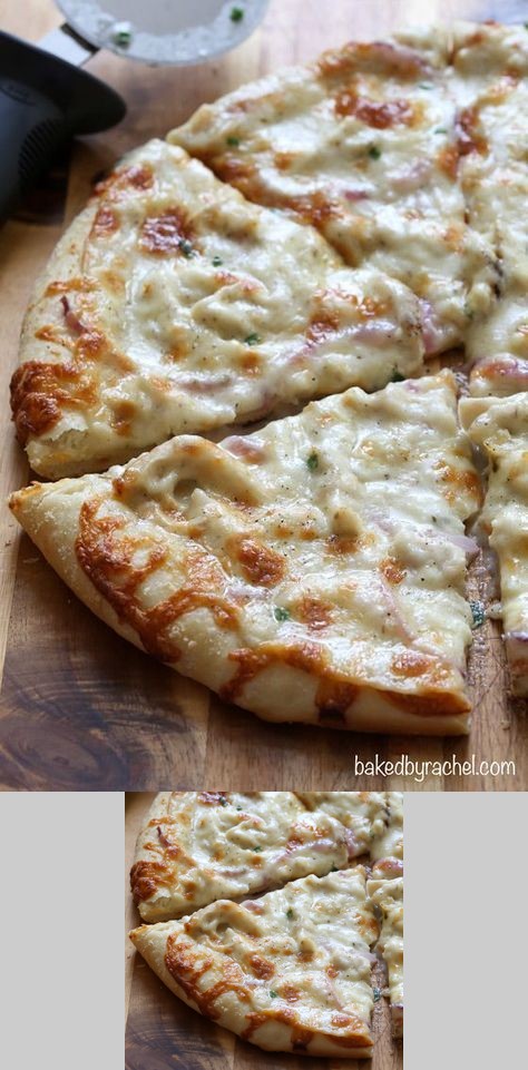 Three Cheese Chicken Pizza with Garlic White Sauce