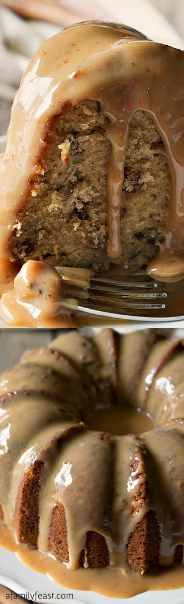 Toffee Pecan Bundt Cake with Caramel Drizzle