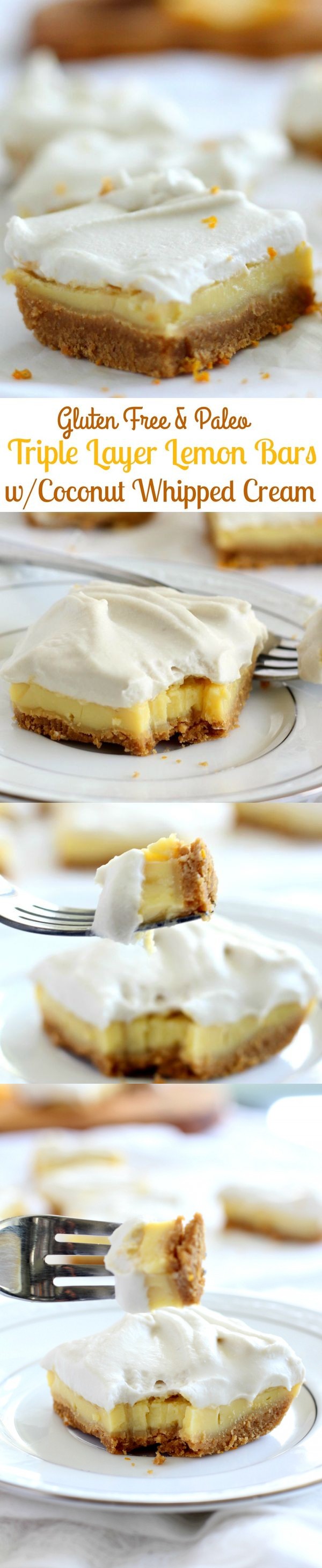 Triple Layer Paleo Lemon Bars with Coconut Whipped Cream