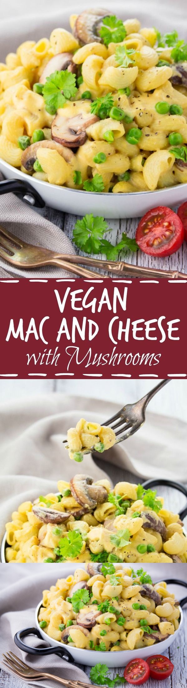 Vegan Mac and Cheese with Mushrooms and Peas