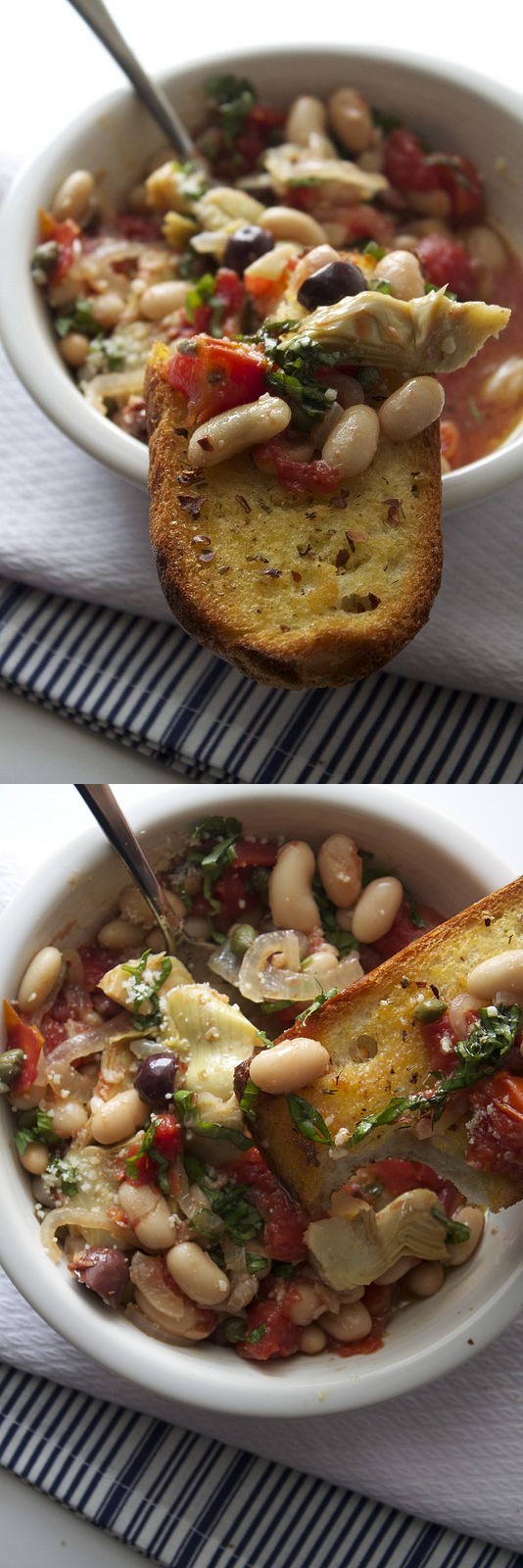 White Bean Puttanesca with Garlic Bread