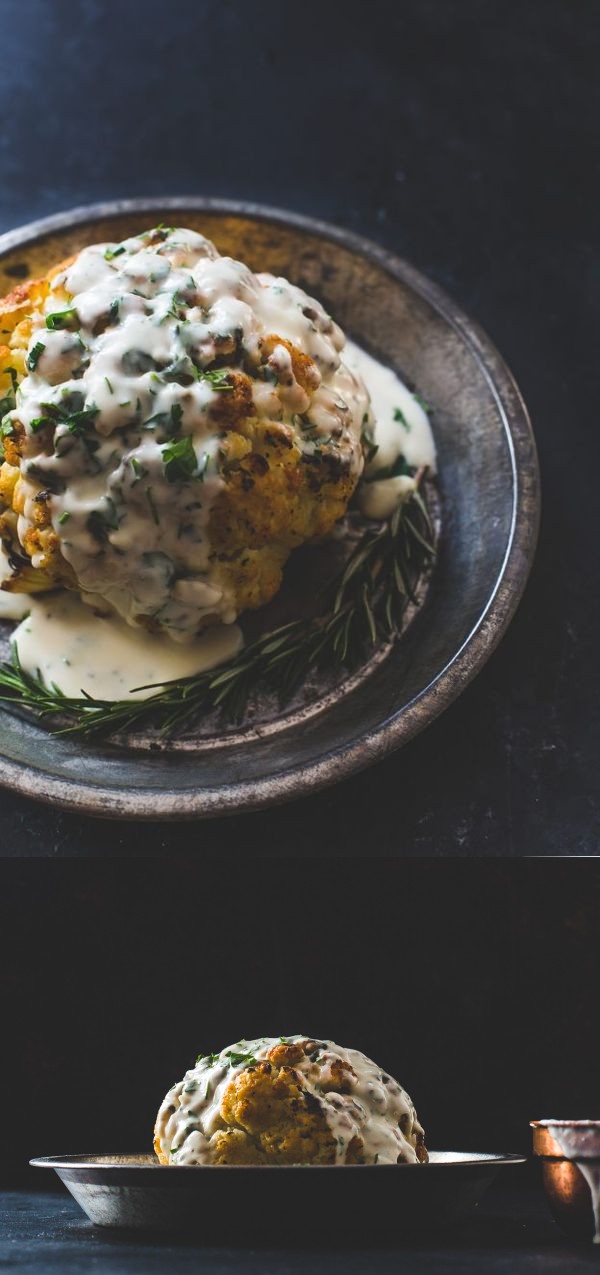 Whole Roasted Cauliflower with Fontina Cheese Sauce