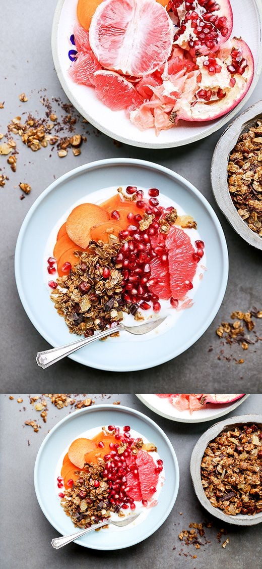 Winter Fruit and Yogurt Breakfast Bowls with Gingerbread Granola