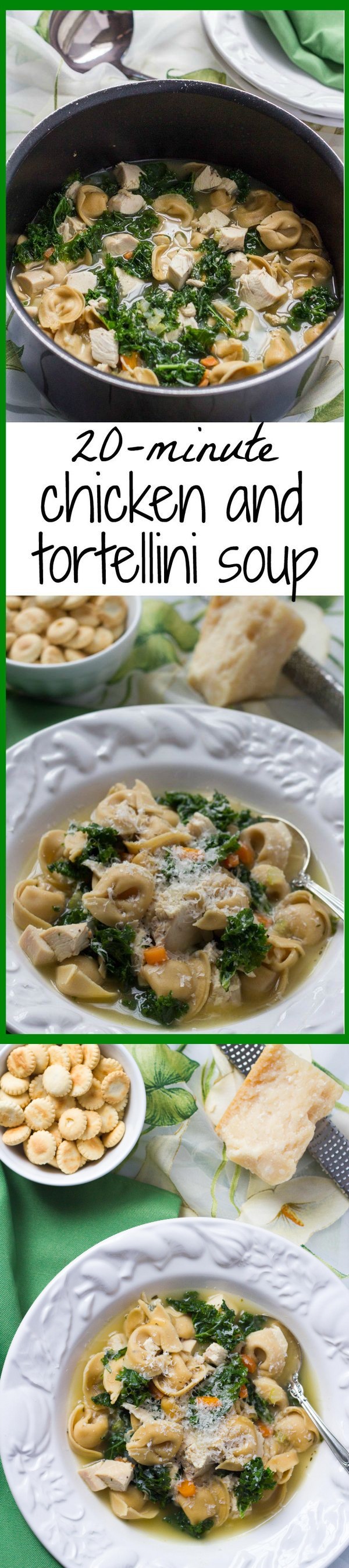 20-minute chicken and tortellini soup with kale