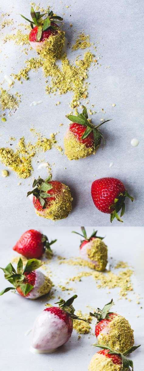 3 Ingredient Coconut Butter Dipped Strawberries with Pistachio Dust