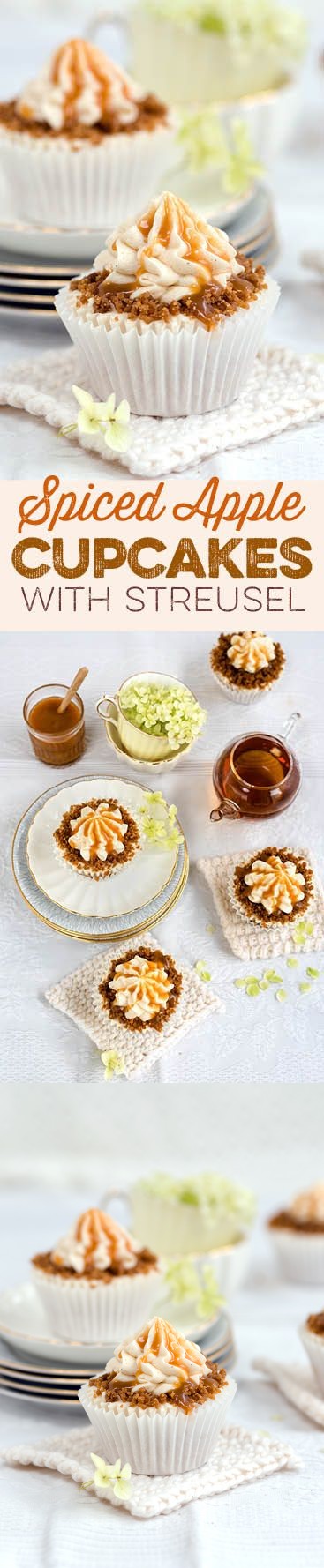 Apple cupcakes with streusel, apple buttercream & caramel